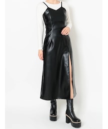 EVRIS | フェイクレザーロングスリットワンピース(ワンピース)