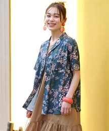 nissen | 大きいサイズテーラードプリントシャツ(シャツ/ブラウス)