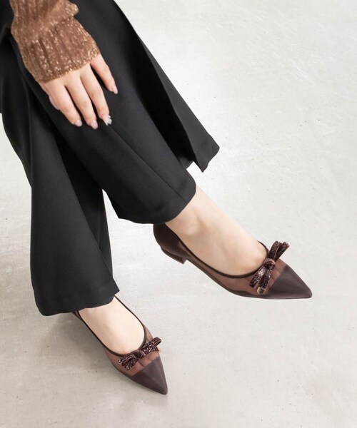 ラメリボンチュールパンプス