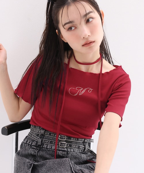 one after another NICE CLAUP（ワンアフターアナザーナイスクラップ）の「チョーカー付き/ストーンロゴテレコトップス（Tシャツ/カットソー・レディース・オフホワイト/ピンク/グレー/レッド/ホワイト系その他/ブラック系その他・FREE）」の6枚目の写真