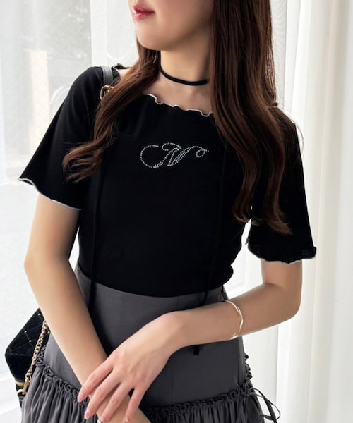 one after another NICE CLAUP（ワンアフターアナザーナイスクラップ）の「チョーカー付き/ストーンロゴテレコトップス（Tシャツ/カットソー・レディース・オフホワイト/ピンク/グレー/レッド/ホワイト系その他/ブラック系その他・FREE）」の3枚目の写真