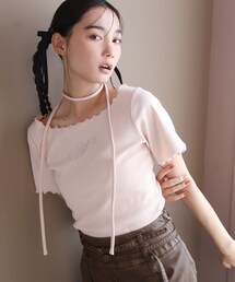 one after another NICE CLAUP | チョーカー付き/ストーンロゴテレコトップス(Tシャツ/カットソー)