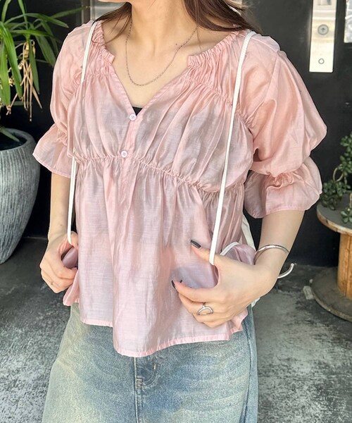 mystic（ミスティック）の「【3色展開】[mline]半袖シアーギャザー