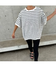 copine | USAコットンサイドタックボーダーTシャツ(Tシャツ/カットソー)