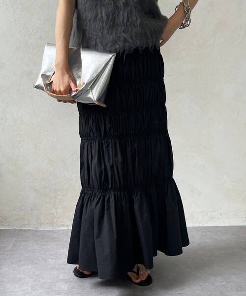 DouDou（ドゥドゥ）の「シャーリングスカート（スカート・レディース・ブラウン/ブラック・F）」の2枚目の写真