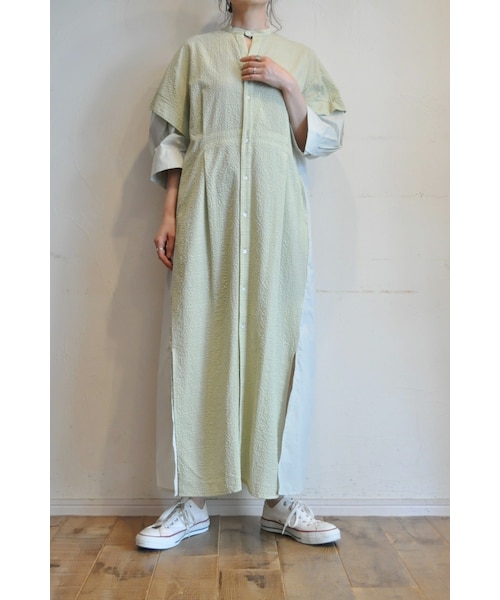--（--）の「レイヤードワンピース（シャツワンピース・レディース・ホワイト/グリーン/ブラック・one）」の3枚目の写真