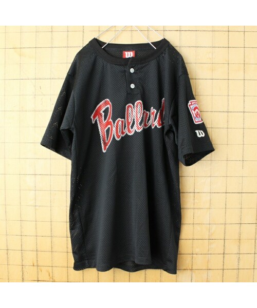 wilson(ウィルソン)の「90s USA製 Wilson ウィルソン Ballard メッシュ ベースボール Tシャツ ブラック メンズM 半袖 アメリカ古着(Tシャツ/カットソー・レディース・ブラック・M)」の1枚目の写真