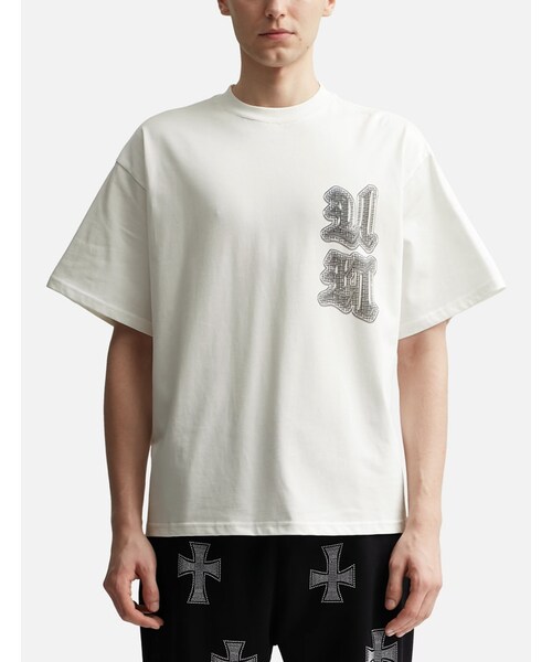 UNKNOWN.（アンノウン）の「White Multi Logo Iced Out T-shirt（その他・メンズ・White・S/M/L/XL）」の3枚目の写真