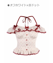 Bobon21 | ドット柄ホルターネックオフショルダー-全２色-(シャツ/ブラウス)