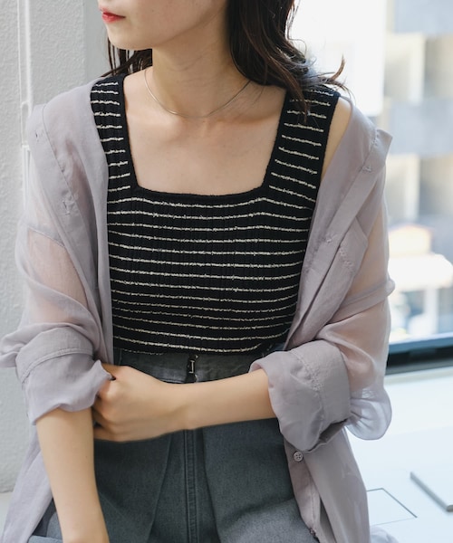 Kastane(カスタネ)の「ボーダーニットタンク(タンクトップ・レディース・アイボリー/ブラック・F)」の2枚目の写真