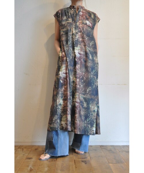 --（--）の「インカプリントワンピース（ワンピース・レディース・ブルー/ブラウン・one）」の2枚目の写真