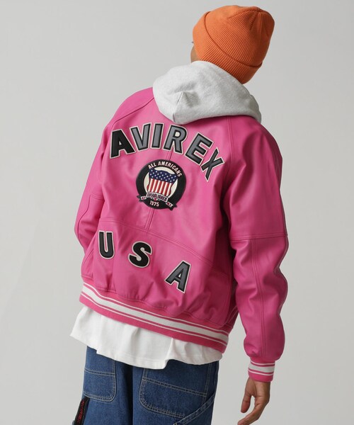 AVIREX（アヴィレックス）の「LIGHT SIGNATURE VARSITY JACKET/ライト シグネチャー バーシティー ジャケット（ジャケット/アウター・ブラック/ピンク/ライトブルー/グリーン/オレンジ/エクリュ・M/L/XL/2XL）」の3枚目の写真
