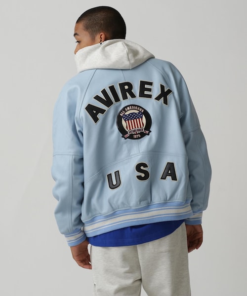AVIREX（アヴィレックス）の「LIGHT SIGNATURE VARSITY JACKET/ライト シグネチャー バーシティー ジャケット（ジャケット/アウター・ブラック/ピンク/ライトブルー/グリーン/オレンジ/エクリュ・M/L/XL/2XL）」の4枚目の写真