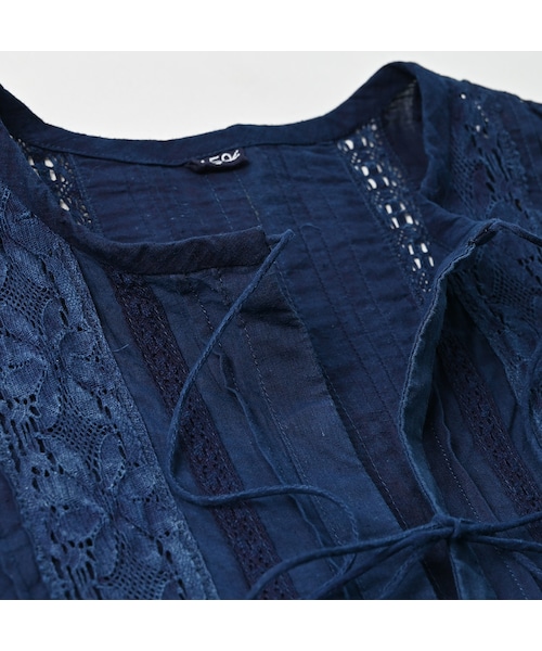 新品✨45R インドカディdeブラウス（藍） レース インディゴ R刺繍 現タグ 新品✨45R インドカディdeブラウス（藍） レース インディゴ R刺繍 現