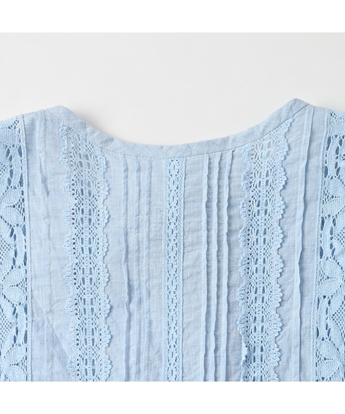 新品✨45R インドカディdeブラウス（藍） レース インディゴ R刺繍 現タグ 45R藍インドカディのセーラーカラーブラウス: WOMEN｜45R