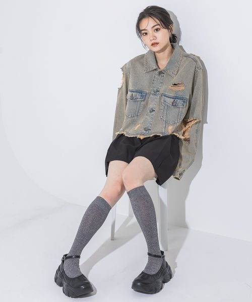 JEANASIS（ジーナシス）の「クラッシュショートGジャン（ジャケット/アウター・レディース・グレー系その他(10)/ライトブルー系その他(81)・FREE）」の5枚目の写真