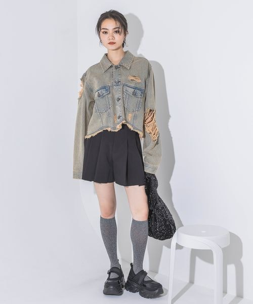 JEANASIS（ジーナシス）の「クラッシュショートGジャン（ジャケット/アウター・レディース・グレー系その他(10)/ライトブルー系その他(81)・FREE）」の3枚目の写真