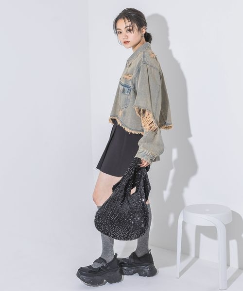 JEANASIS（ジーナシス）の「クラッシュショートGジャン（ジャケット/アウター・レディース・グレー系その他(10)/ライトブルー系その他(81)・FREE）」の4枚目の写真