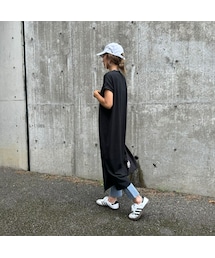 copine | 裾サイドスリットTシャツワンピース(ブラック)(ワンピース)