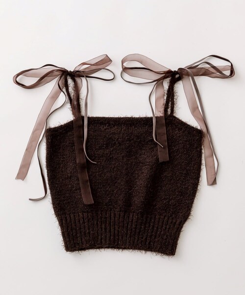 OLIVE des OLIVE（オリーブデオリーブ）の「肩リボンキャミソール（キャミソール・レディース・アイボリー/サックスブルー/ラベンダー/ブラウン・FREE）」の2枚目の写真