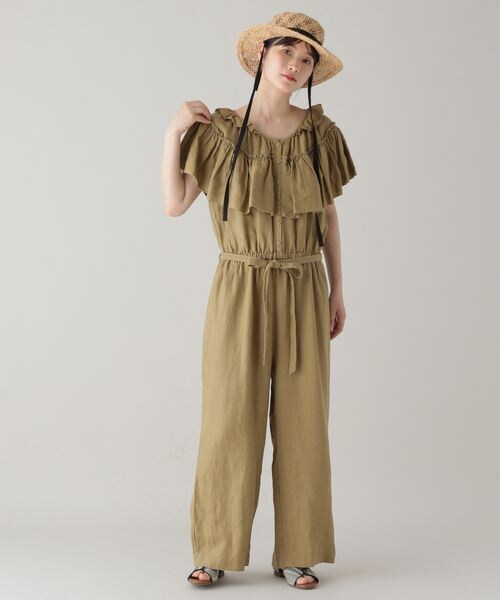 美品！タグ付き！ ナチュラルバイクリップ リネンフリルオールインワン ベージュ studio CLIP（スタディオクリップ）の「《natural by clip》リネン