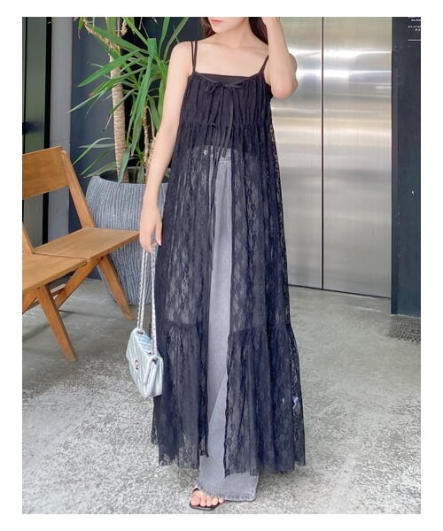 新品GOLDS∞infinityキャミワンピ♡レース♡リボン♡ワンピース黒ピンク INGNI（イング）の「リボンレースキャミワンピース（）」 - WEAR