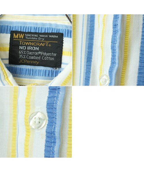 J.C.PENNEY（ジェーシーペニー）の「70s 80s USA JCPenney 半袖 ライトフランネル ストライプ シャツ イエロー ブルー メンズM相当 アメリカ古着（シャツ/ブラウス・レディース・イエロー・M）」の2枚目の写真