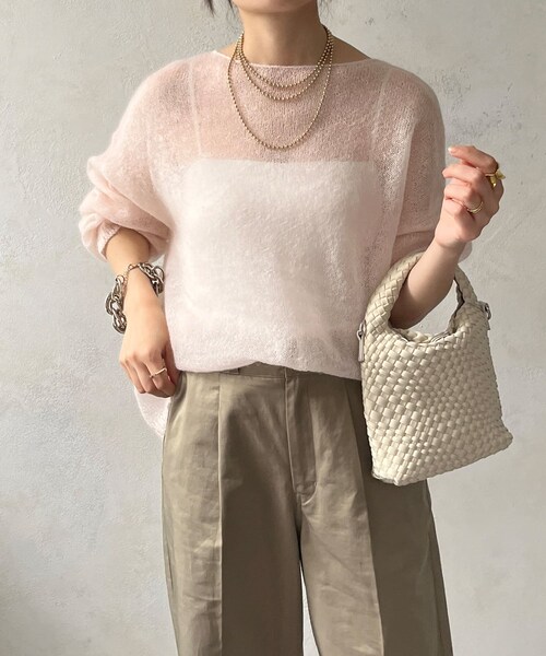 DouDou（ドゥドゥ）の「シアーモヘヤプルオーバー（ニット/セーター・レディース・ライトグレー/グリーンイエロー/サーモンピンク/ブラウン・F）」の4枚目の写真