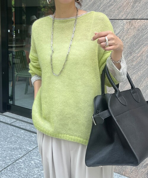 DouDou（ドゥドゥ）の「シアーモヘヤプルオーバー（ニット/セーター・レディース・ライトグレー/グリーンイエロー/サーモンピンク/ブラウン・F）」の3枚目の写真