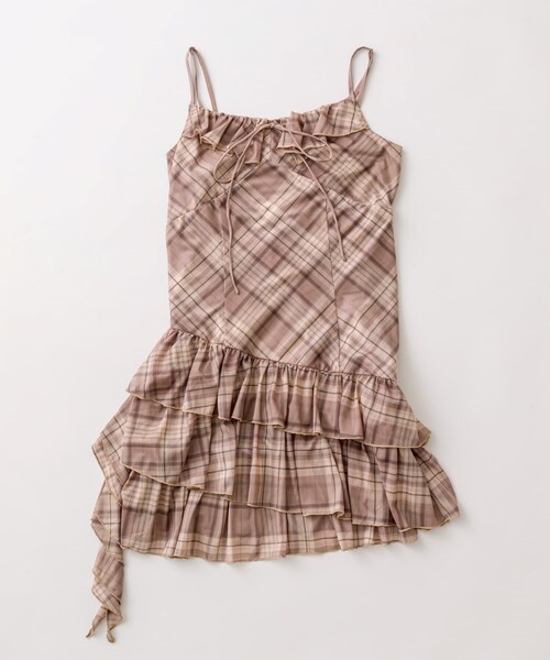 OLIVE des OLIVE(オリーブデオリーブ)の「ラッフルリボンミニキャミワンピース(ワンピース/ドレス・レディース・オフホワイト/ブラウン系その他/ブラック・FREE)」の3枚目の写真