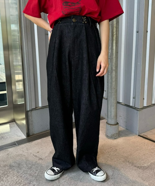 CIAOPANIC TYPY（チャオパニックティピー）の「【WEB限定】【SOUNDS GOOOOD / サウンズグッド】デニム＆コーデュロイグルカパンツ（パンツ・レディース・オフホワイト/ブラウン/ブラック/サックスブルー/インディゴブルー/グレー・ONE）」の6枚目の写真