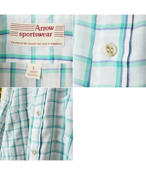 ARROW（アロー）の「70s 80s USA ARROW 半袖 ライトフランネル チェック シャツ グリーン メンズL アメリカ古着（シャツ/ブラウス・レディース・グリーン・L）」の2枚目の写真