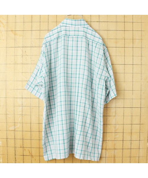 ARROW（アロー）の「70s 80s USA ARROW 半袖 ライトフランネル チェック シャツ グリーン メンズL アメリカ古着（シャツ/ブラウス・レディース・グリーン・L）」の3枚目の写真