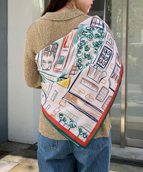 CIAOPANIC TYPY(チャオパニックティピー)の「【WILLOW】cityscapeBIGスカーフ(バンダナ/スカーフ・レディース・オレンジ/ネイビー・ONE)」の1枚目の写真