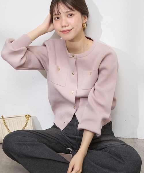miffy 金釦付き ポリニットカーデ カーディガン 新品　ナチュラルクチュール natural couture｜ポリニット金釦ポケ付きカーディガン