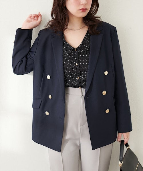 natural couture（ナチュラルクチュール）の「べこべこ金釦テーラードジャケット（テーラードジャケット・レディース・グレー系その他/ブラウン/ネイビー/その他1・FREE）」の3枚目の写真