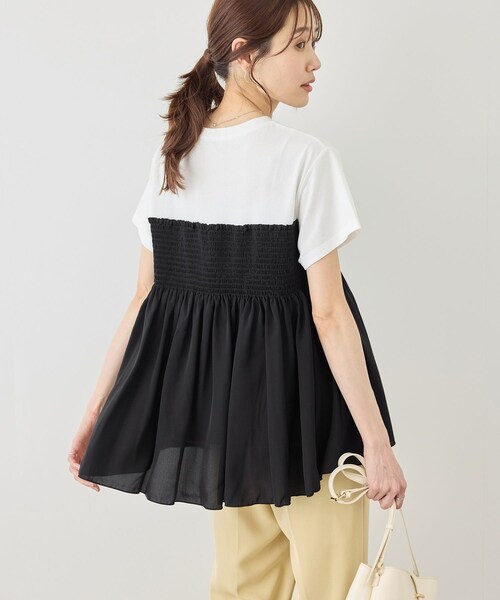 ROPE' PICNIC(ロペピクニック)の「【ベストヒット】シャーリングドッキングハーフスリーブカットソー(Tシャツ/カットソー・レディース・ブラック/ブラック系/ホワイト系/ベージュ・F)」の10枚目の写真
