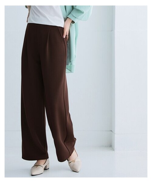 nissen（ニッセン）の「しわになりにくいキレイ目リップルセミワイドストレートパンツ（抗菌防臭・防しわ）（セットアップ可能）＜大きいサイズ有＞（スラックス・レディース・グレー/ブラウン/ネイビー・S/M/L/LL/3L/4L/5L/6L/8L/10L）」の3枚目の写真