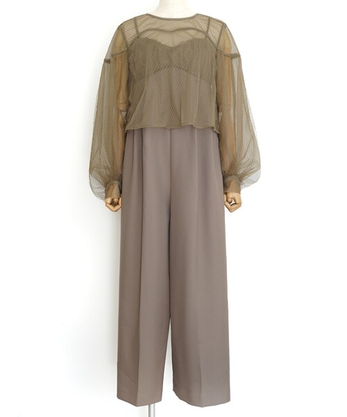 Ameri VINTAGE（アメリ ヴィンテージ）NET TULLE TOP LAYERED ROMPERS（グレージュ/M）