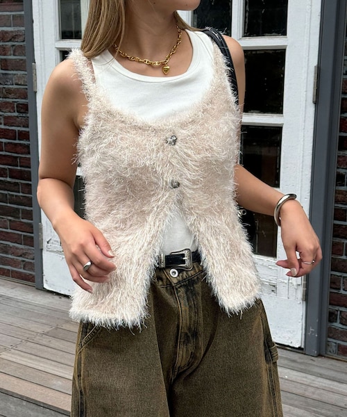 ベスト シャギーニットキャミソール レディース