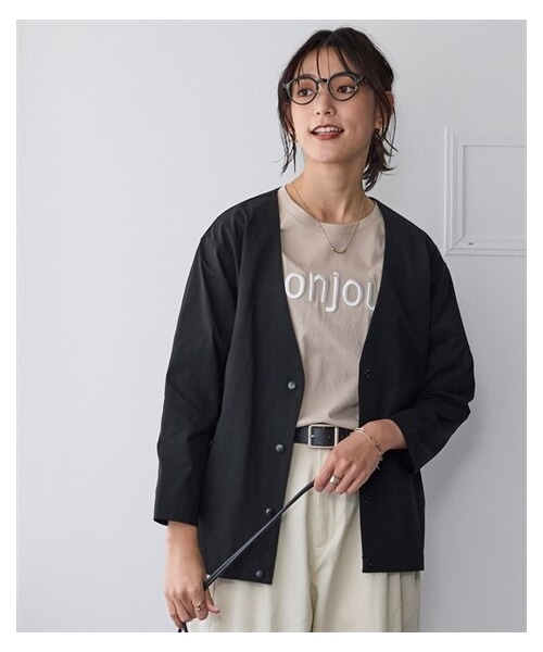 nissen（ニッセン）の「＜大きいサイズ＞２４時間ずっと快適かるスルーメッシュＶネックノーカラージャケット（吸汗速乾・ＵＶカット・イージーケア）（セットアップ可能）（ジャケット/アウター・レディース・黒/ミッドナイトネイビー/モカ/アクアブルー・L/LL/3L/4L/5L/6L/8L/10L）」の10枚目の写真