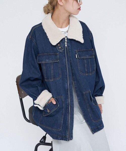 CIAOPANIC（チャオパニック）の「【8/9(金)10:00～販売開始】【CONESBOSS/コーンズボス】デニムボアジャケット（ジャケット/アウター・レディース・ブルー/インディゴブルー/ブラウン・F）」の3枚目の写真
