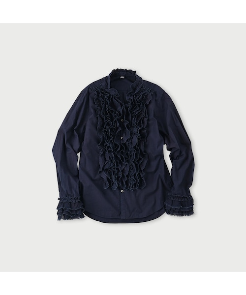 45R ガーゼのフリルTシャツ　インディゴ 45R（フォーティファイブアール）の「バチスト×ガーゼフリル