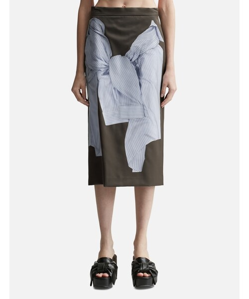 KHAKI SHIRT PRINTED MIDI SKIRT