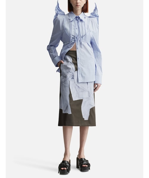 KHAKI SHIRT PRINTED MIDI SKIRT