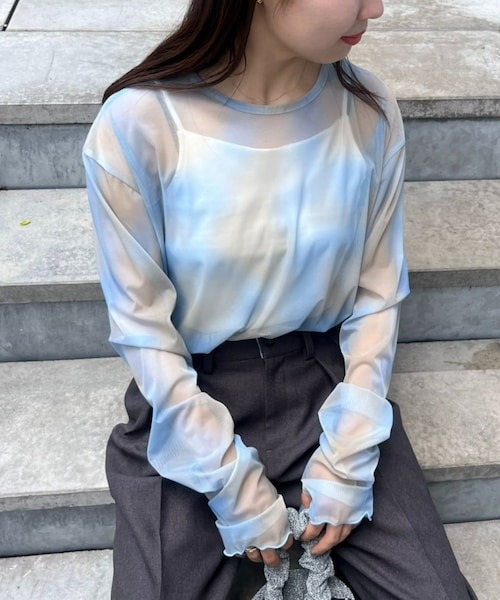 CIAOPANIC TYPY（チャオパニックティピー）の「【WILLOW】総柄シアーニュアンスTEE（Tシャツ/カットソー・レディース・ホワイト/サックスブルー・ONE）」の2枚目の写真