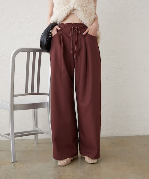 mystic（ミスティック）の「【3日間限定予約10%OFF】リボンスラックス（スラックス・レディース・アイボリー/ベージュ/ボルドー/チャコールグレー・0/1/2）」の4枚目の写真