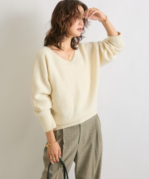 RIVE DROITE 【やわらかな着心地】 へアリーラグランVネックニット RIVE DROITE（リヴドロワ）の「予約【やわらかな着心地】ヘアリー