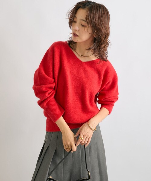 リヴドロワ　ヘアリーラグランVネックニット セール】【やわらかな着心地】ヘアリーラグランVネックニット（ニット