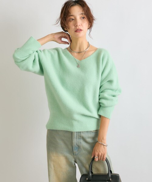 リヴドロワ　ヘアリーラグランVネックニット RIVE DROITE（リヴドロワ）の「予約【やわらかな着心地】ヘアリー